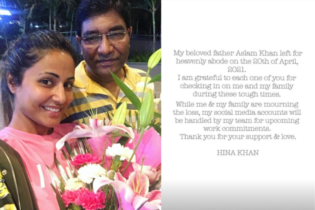 Hina Khan father death hina leaves instagram