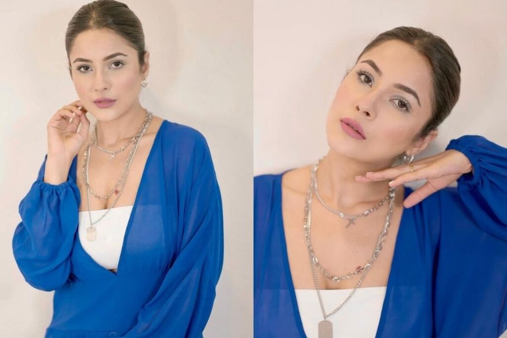 Shehnaaz Gill Looks alluring in blue top and gold jewellery