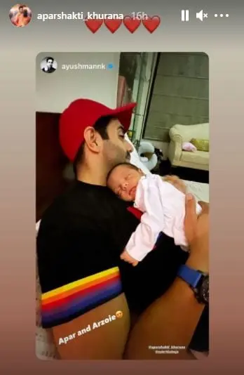 Arzoie Khurana as she sleeps in dad Aparshakti Khurana’s arms