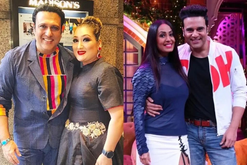 Govind With his wife Sunita Ahuja and Krushna Abhishek with his wife Kashmera Shah