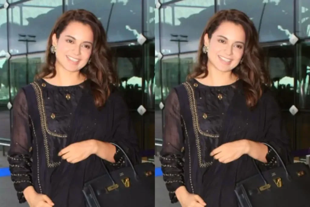 Thalaivii actress Kangana Ranaut looks beautiful in black salwar kurti as she gets papped at mumbai airport