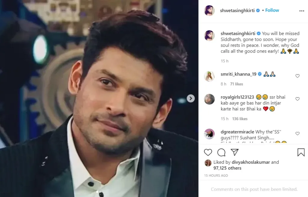 Sushant Singh Rajput’s sister Shweta Instagram post for Sidharth Shukla’s death