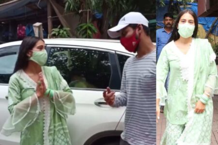 Sara Ali Khan looks cute in mint green indian dress as she spotted in the city, with her fan