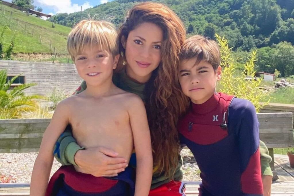 Singer Shakira with her two kids on vacation