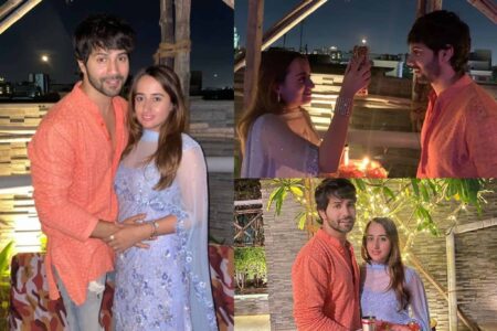 Varun Dhawan & Natasha Dalal look adorable as they celebrate their first Karwa Chauth, See Pics