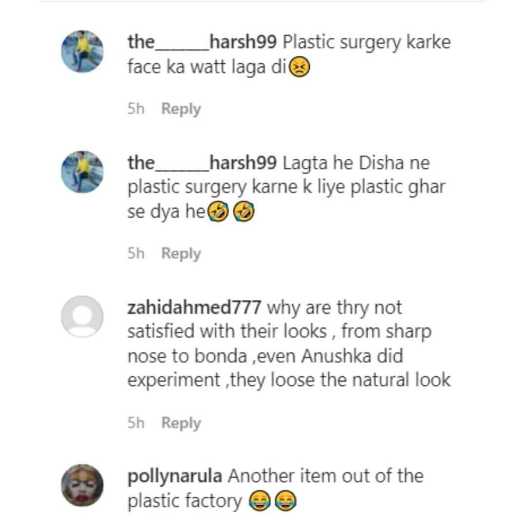 Disha Patani Nose Surgery Fan Comments