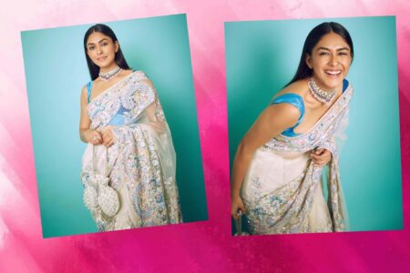 Mrunal Thakur Looks Mesmerising As She Dons A White Floral Transparent Saree