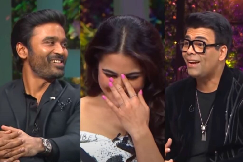 Dhanush and Sara Ali Khan with Karan Johar on Koffee Shots With Karan