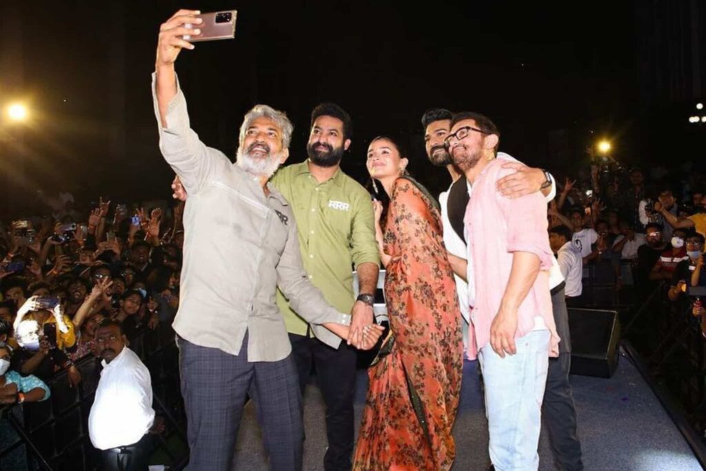 Alia Bhatt, Aamir Khan, SS Rajamouli, Jr NTR, Ram Charan promoting RRR with Aamir Khan