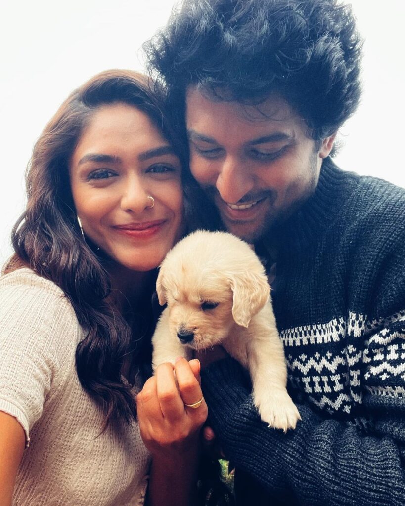 Mrunal Thakur and Nani with cute puppy